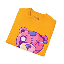 Load image into Gallery viewer, Patchy Pink Heart Teddy Bear Unisex Softstyle T-Shirt