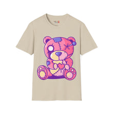 Load image into Gallery viewer, Patchy Pink Heart Teddy Bear Unisex Softstyle T-Shirt
