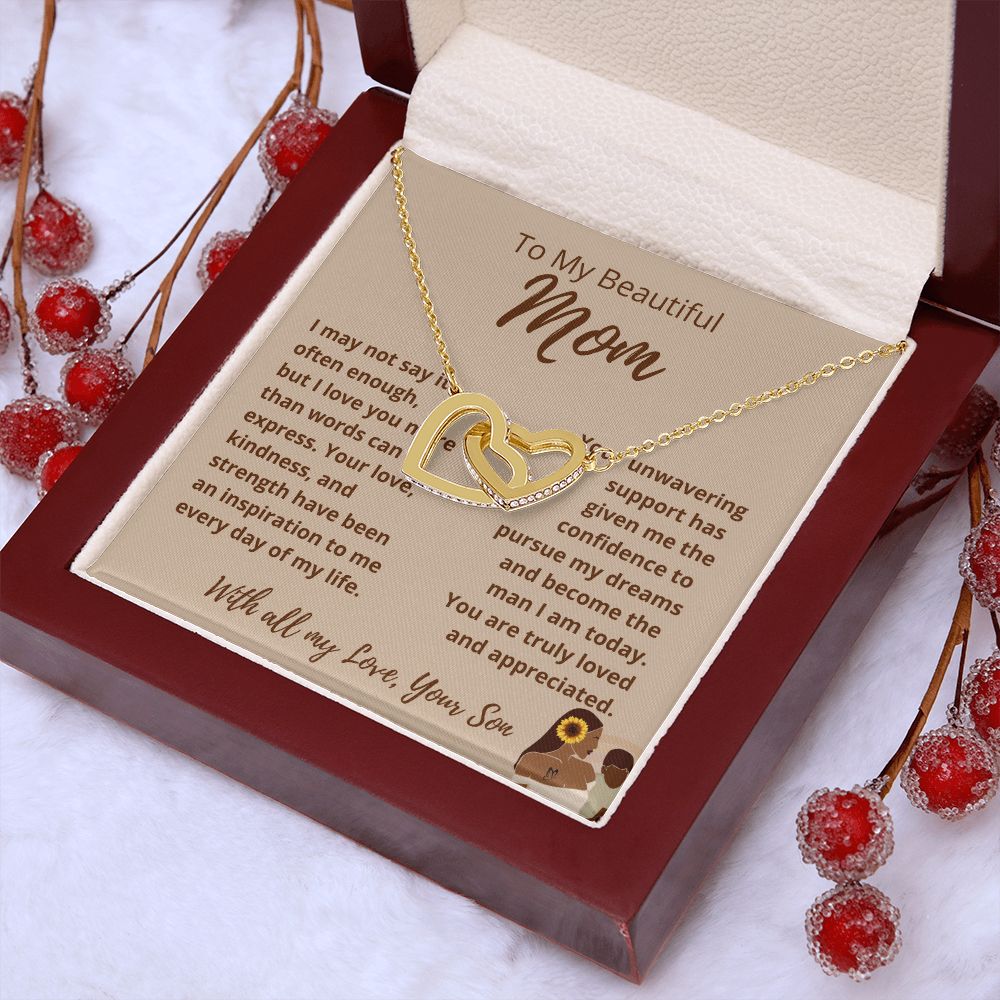 FROM SON To My Beautiful Mom Interlocking Hearts Tan