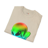Neon Peace Sign Alien T Shirt for Men/Women, Funny UFO Shirt, Sci Fi Graphic Tee