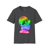 Neon Peace Sign Alien T Shirt for Men/Women, Funny UFO Shirt, Sci Fi Graphic Tee