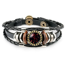 Load image into Gallery viewer, Zodiac Sign Bracelets For Women Men 12 Constellation Beaded Hand Woven PU Leather Bracelets
