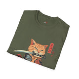 Samura Orange Kitty Japanese Samurai T Shirt, Asian Graphic Tee, Bushido Warrior Shirt