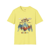 Believe Cat Abduction Vintage Alien T Shirt, Retro UFO Graphic Tee, Space Streetwear Shirt