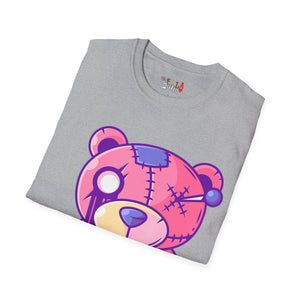 Patchy Pink Heart Teddy Bear Unisex Softstyle T-Shirt