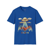Believe Cat Abduction Vintage Alien T Shirt, Retro UFO Graphic Tee, Space Streetwear Shirt
