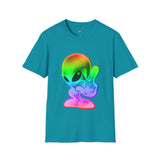 Neon Peace Sign Alien T Shirt for Men/Women, Funny UFO Shirt, Sci Fi Graphic Tee