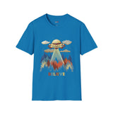 Believe Cat Abduction Vintage Alien T Shirt, Retro UFO Graphic Tee, Space Streetwear Shirt