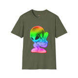 Neon Peace Sign Alien T Shirt for Men/Women, Funny UFO Shirt, Sci Fi Graphic Tee
