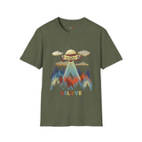 Believe Cat Abduction Vintage Alien T Shirt, Retro UFO Graphic Tee, Space Streetwear Shirt