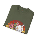 Banadaged Kitty Japanese Samurai T Shirt, Asian Graphic Tee, Bushido Warrior Shirt