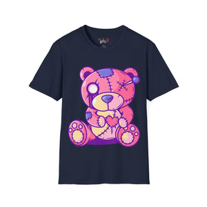 Patchy Pink Heart Teddy Bear Unisex Softstyle T-Shirt