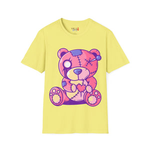 Patchy Pink Heart Teddy Bear Unisex Softstyle T-Shirt