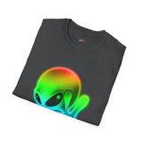 Neon Peace Sign Alien T Shirt for Men/Women, Funny UFO Shirt, Sci Fi Graphic Tee