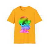 Neon Peace Sign Alien T Shirt for Men/Women, Funny UFO Shirt, Sci Fi Graphic Tee