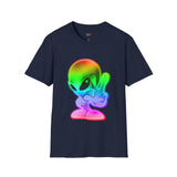 Neon Peace Sign Alien T Shirt for Men/Women, Funny UFO Shirt, Sci Fi Graphic Tee