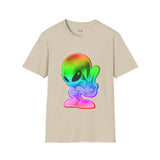 Neon Peace Sign Alien T Shirt for Men/Women, Funny UFO Shirt, Sci Fi Graphic Tee