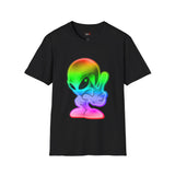 Neon Peace Sign Alien T Shirt for Men/Women, Funny UFO Shirt, Sci Fi Graphic Tee