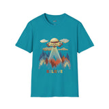 Believe Cat Abduction Vintage Alien T Shirt, Retro UFO Graphic Tee, Space Streetwear Shirt