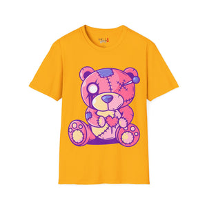 Patchy Pink Heart Teddy Bear Unisex Softstyle T-Shirt