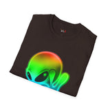 Neon Peace Sign Alien T Shirt for Men/Women, Funny UFO Shirt, Sci Fi Graphic Tee
