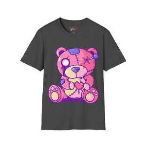 Patchy Pink Heart Teddy Bear Unisex Softstyle T-Shirt