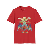 Believe Cat Abduction Vintage Alien T Shirt, Retro UFO Graphic Tee, Space Streetwear Shirt