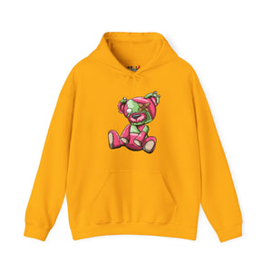 Pink & Green Patched Teddy Bear Hoodie