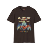 Believe Cat Abduction Vintage Alien T Shirt, Retro UFO Graphic Tee, Space Streetwear Shirt