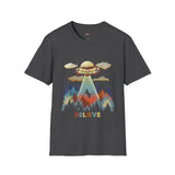 Believe Cat Abduction Vintage Alien T Shirt, Retro UFO Graphic Tee, Space Streetwear Shirt