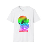 Neon Peace Sign Alien T Shirt for Men/Women, Funny UFO Shirt, Sci Fi Graphic Tee