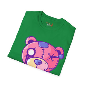 Patchy Pink Heart Teddy Bear Unisex Softstyle T-Shirt