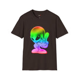 Neon Peace Sign Alien T Shirt for Men/Women, Funny UFO Shirt, Sci Fi Graphic Tee