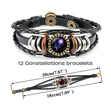 Load image into Gallery viewer, Zodiac Sign Bracelets For Women Men 12 Constellation Beaded Hand Woven PU Leather Bracelets
