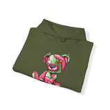 Pink & Green Patched Teddy Bear Hoodie