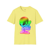 Neon Peace Sign Alien T Shirt for Men/Women, Funny UFO Shirt, Sci Fi Graphic Tee