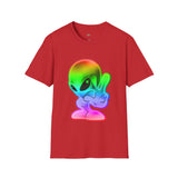 Neon Peace Sign Alien T Shirt for Men/Women, Funny UFO Shirt, Sci Fi Graphic Tee