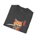 Samura Orange Kitty Japanese Samurai T Shirt, Asian Graphic Tee, Bushido Warrior Shirt