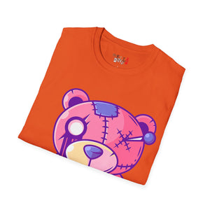 Patchy Pink Heart Teddy Bear Unisex Softstyle T-Shirt