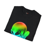 Neon Peace Sign Alien T Shirt for Men/Women, Funny UFO Shirt, Sci Fi Graphic Tee