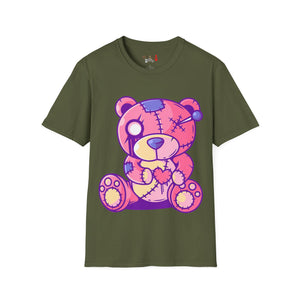 Patchy Pink Heart Teddy Bear Unisex Softstyle T-Shirt