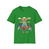 Believe Cat Abduction Vintage Alien T Shirt, Retro UFO Graphic Tee, Space Streetwear Shirt