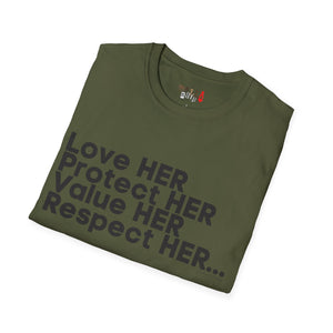 Love HER Protect HER Black Letters Unisex Softstyle T-Shirt