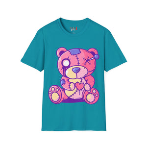 Patchy Pink Heart Teddy Bear Unisex Softstyle T-Shirt