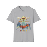 Believe Cat Abduction Vintage Alien T Shirt, Retro UFO Graphic Tee, Space Streetwear Shirt