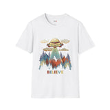 Believe Cat Abduction Vintage Alien T Shirt, Retro UFO Graphic Tee, Space Streetwear Shirt