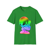 Neon Peace Sign Alien T Shirt for Men/Women, Funny UFO Shirt, Sci Fi Graphic Tee