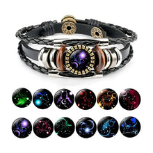 Load image into Gallery viewer, Zodiac Sign Bracelets For Women Men 12 Constellation Beaded Hand Woven PU Leather Bracelets
